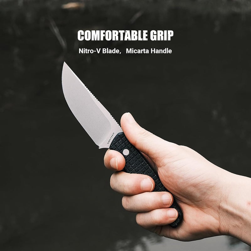 Vosteed Mink Fixed Blade Knives - 3.33’’ Nitro-V Blade with Sheath, Full-Tang Black Micarta Handle - EDC Knife Great for Outdoor Camping Hunting - D0101 - Image 3